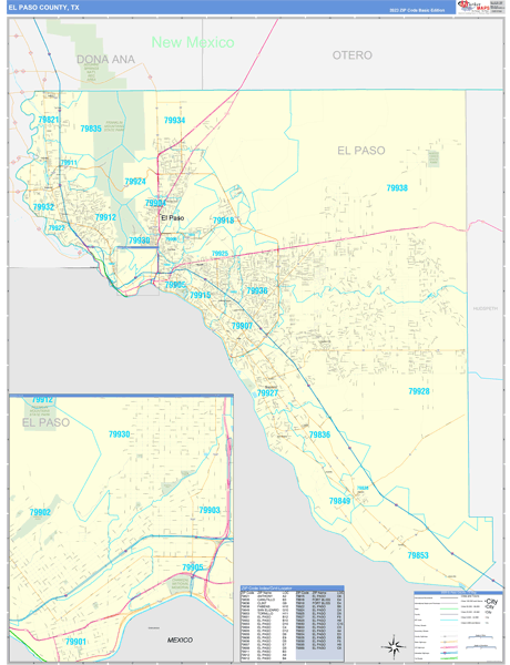 El Paso County TX Zip Code Wall Map Basic Style By MarketMAPS MapSales El Paso Tx 